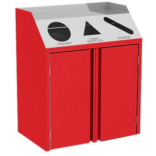 Lakeside 4415RD Stainless Steel Rectangular Refuse / Recycle / Paper Station with Front Access and Red Laminate Finish - 37 1/2 Lakeside 4415RD Stainless Steel Rectangular Refuse / Recycle / Paper Station with Front Access and Red Laminate Finish - 37 1/2