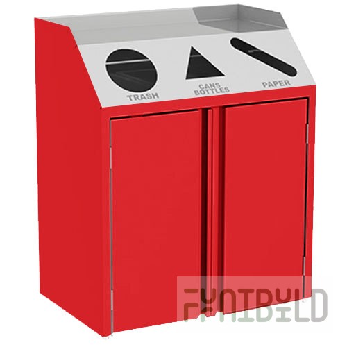 Lakeside 4415RD Stainless Steel Rectangular Refuse / Recycle / Paper Station with Front Access and Red Laminate Finish - 37 1/2