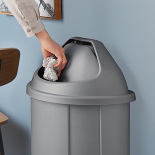 Lavex Gray Half Round Trash Can Lid with Swing Door Lavex Gray Half Round Trash Can Lid with Swing Door