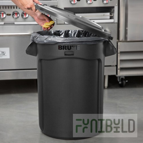 Rubbermaid® BRUTE 32 Gallon Black Executive Round Trash Can and Lid