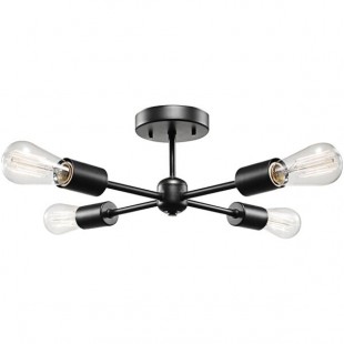 Globe 4-Light Matte Black Flush Mount Light - 120V, 60W Globe 4-Light Matte Black Flush Mount Light - 120V, 60W