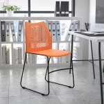 Flash Furniture Hercules Orange Ventilated Contoured Stacking Chair with Black Sled Base