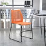 Flash Furniture Hercules Orange Ventilated Contoured Stacking Chair with Black Sled Base