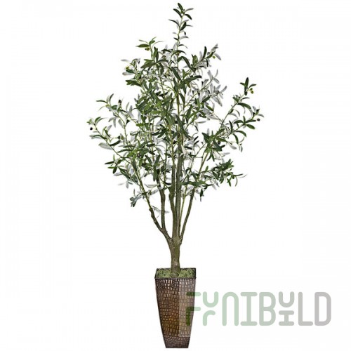 LCG Sales 6' Artificial Olive Tree in Copper Metal Square Fluted Planter