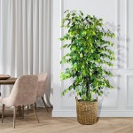 LCG Sales 6' Artificial Deluxe Clipped Ficus Tree in Basket with Handles