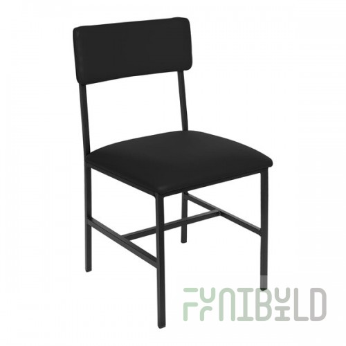 BFM Seating Meghan Black Powder-Coated Steel Customizable Side Chair with Black Vinyl Back and Seat