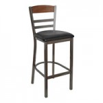 BFM Seating Barrick Clear Coat Steel Side Chair with Autumn Ash Wood Back Panel and Black Vinyl Seat