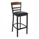 BFM Seating Barrick Clear Coat Steel Side Chair with Autumn Ash Wood Back Panel and Black Vinyl Seat