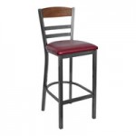 BFM Seating Barrick Clear Coat Steel Side Chair with Autumn Ash Wood Back Panel and Black Vinyl Seat