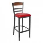 BFM Seating Barrick Clear Coat Steel Side Chair with Autumn Ash Wood Back Panel and Black Vinyl Seat