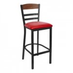 BFM Seating Barrick Clear Coat Steel Side Chair with Autumn Ash Wood Back Panel and Black Vinyl Seat