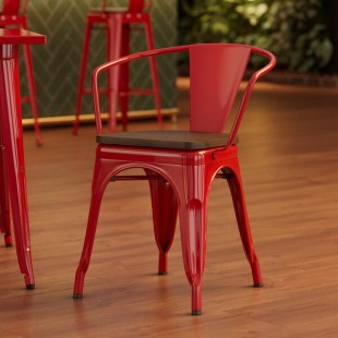 Lancaster Table & Seating Alloy Ruby Red Indoor Arm Chair with Walnut Wood Seat