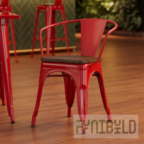 Lancaster Table & Seating Alloy Ruby Red Indoor Arm Chair with Walnut Wood Seat