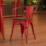 Lancaster Table & Seating Alloy Ruby Red Indoor Arm Chair with Walnut Wood Seat