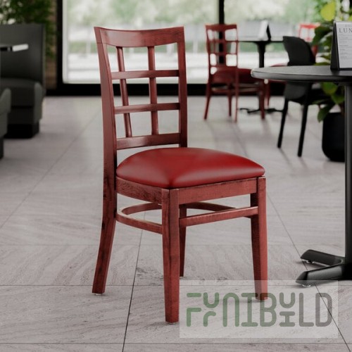 Lancaster Table & Seating Mahogany Finish Wood Window Back Chair with Burgundy Vinyl Seat - Assembled