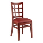 Lancaster Table & Seating Mahogany Finish Wood Window Back Chair with Burgundy Vinyl Seat - Assembled Lancaster Table & Seating Mahogany Finish Wood Window Back Chair with Burgundy Vinyl Seat - Assembled