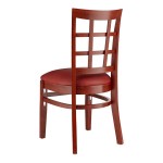 Lancaster Table & Seating Mahogany Finish Wood Window Back Chair with Burgundy Vinyl Seat - Assembled Lancaster Table & Seating Mahogany Finish Wood Window Back Chair with Burgundy Vinyl Seat - Assembled