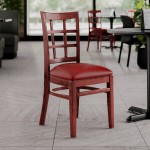 Lancaster Table & Seating Mahogany Finish Wood Window Back Chair with Burgundy Vinyl Seat - Assembled Lancaster Table & Seating Mahogany Finish Wood Window Back Chair with Burgundy Vinyl Seat - Assembled