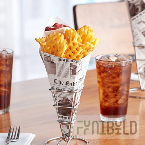 Carnival King 15 oz. News Print Square Cardboard Fry Cone - 500/Case