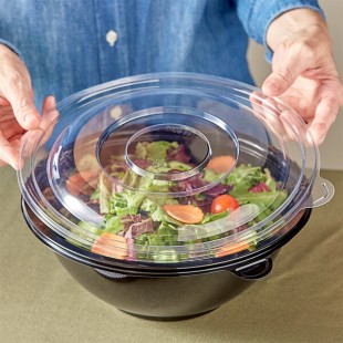 Visions Clear PET Plastic Flat Lid for 64 and 80 oz. Round Bowls - 5/Pack Visions Clear PET Plastic Flat Lid for 64 and 80 oz. Round Bowls - 5/Pack