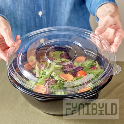 Visions Clear PET Plastic Flat Lid for 64 and 80 oz. Round Bowls - 5/Pack