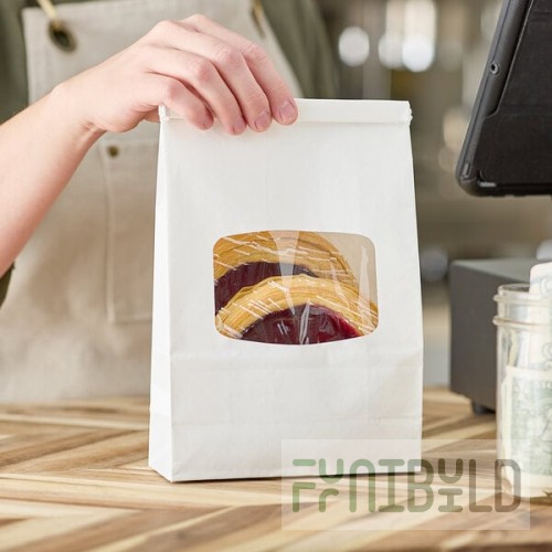 Choice 2 lb. White Kraft Paper Cookie / Coffee / Donut Bag with Window and Tin Tie Closure - 50/Pack
