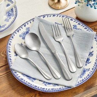 Acopa Josette 18/8 Distressed Stainless Steel Extra Heavy Weight Flatware 5-Piece Set - Sample