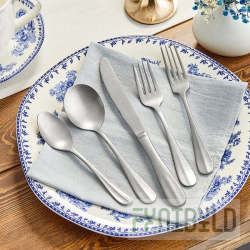 Acopa Josette 18/8 Distressed Stainless Steel Extra Heavy Weight Flatware 5-Piece Set - Sample