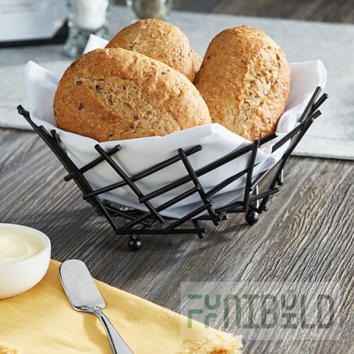 American Metalcraft FRUB12 Round Black Thatch Basket - 8