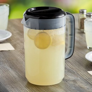 Choice 1 Gallon Polypropylene Beverage Pitcher with Black Lid and Handle Choice 1 Gallon Polypropylene Beverage Pitcher with Black Lid and Handle