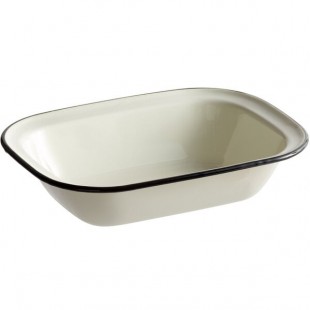 TableCraft 80015 Enamelware 48 oz. Black and Cream White Rolled Rim Rectangular Bowl TableCraft 80015 Enamelware 48 oz. Black and Cream White Rolled Rim Rectangular Bowl