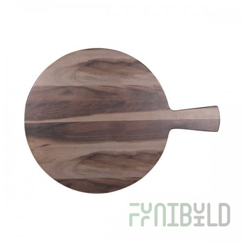 Elite Global Solutions M15RW Fo Bwa Round Faux Hickory Wood Serving Board with Handle - 15