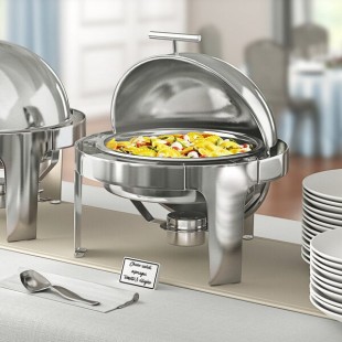 Acopa Supreme 6.5 Qt. Round Chrome Accent Roll Top Chafer