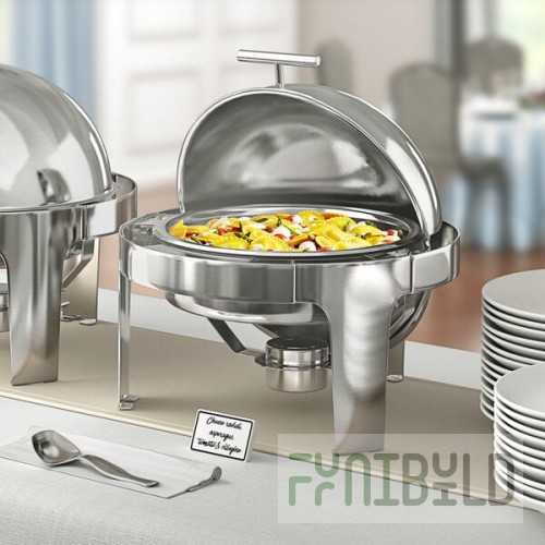Acopa Supreme 6.5 Qt. Round Chrome Accent Roll Top Chafer