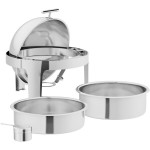 Acopa Supreme 6.5 Qt. Round Chrome Accent Roll Top Chafer Acopa Supreme 6.5 Qt. Round Chrome Accent Roll Top Chafer