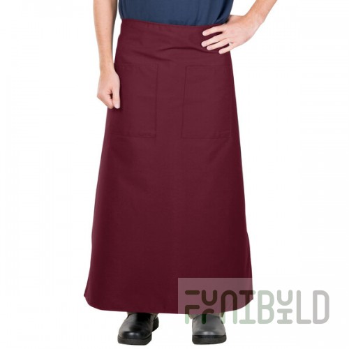 Intedge Burgundy Poly-Cotton Bistro Apron with 2 Pockets - 38