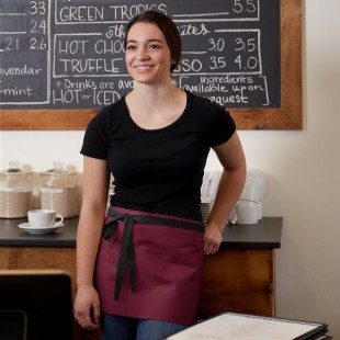 Choice Burgundy Poly-Cotton Waist Apron with Black Webbing and 3 Pockets - 12