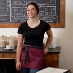 Choice Burgundy Poly-Cotton Waist Apron with Black Webbing and 3 Pockets - 12 Choice Burgundy Poly-Cotton Waist Apron with Black Webbing and 3 Pockets - 12