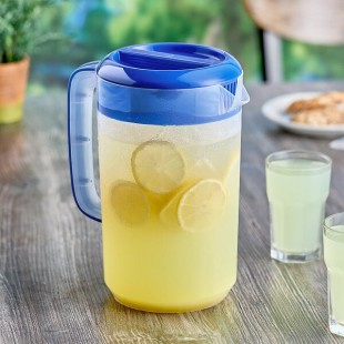 Choice 1 Gallon Polypropylene Beverage Pitcher with Blue Lid and Handle Choice 1 Gallon Polypropylene Beverage Pitcher with Blue Lid and Handle