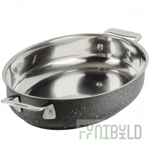 Bon Chef 60019GALAXY Cucina 1.5 Qt. Galaxy Stainless Steel Oval Au Gratin Dish