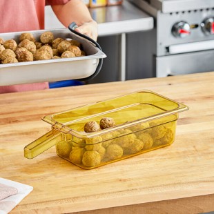 Carlisle 30861H13 StorPlus 1/3 Size Amber High Heat Plastic Food Pan with Handle - 4