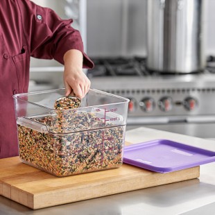 Vigor 12 Qt. Allergen-Free Clear Polycarbonate Food Storage Container and Purple Lid Vigor 12 Qt. Allergen-Free Clear Polycarbonate Food Storage Container and Purple Lid