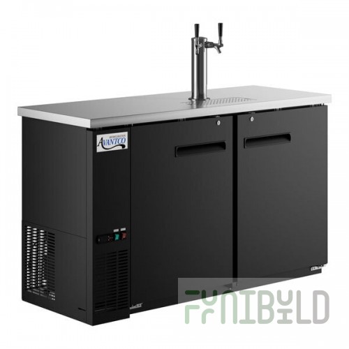 Scratch and Dent Avantco UDD-2-HC Black Kegerator / Beer Dispenser with (1) 2 Tap Tower - (2) 1/2 Keg Capacity