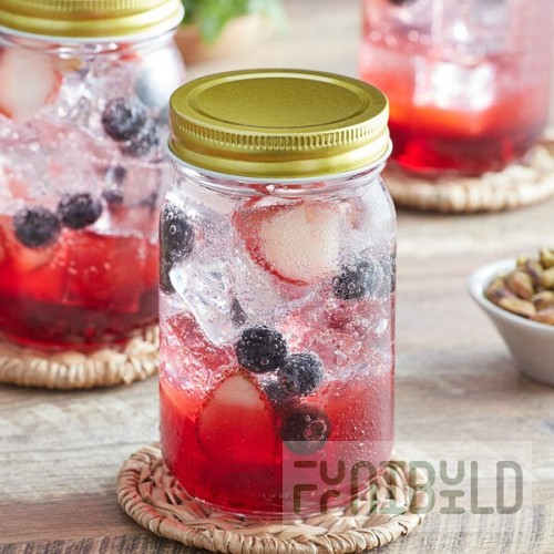 Acopa Rustic Charm 16 oz. Drinking / Mason Jar with Gold Metal Lid - 12/Case