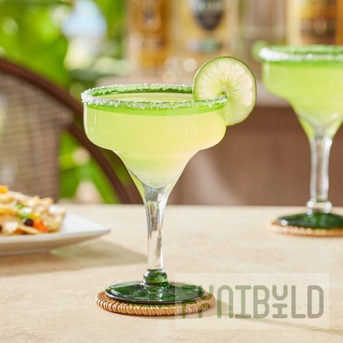 Acopa Tropic 12 oz. Margarita Glass with Green Rim and Base - 12/Case