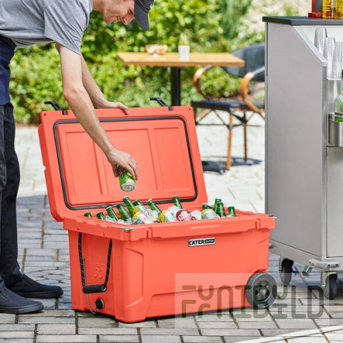 CaterGator CG65CLW Coral 65 Qt. Mobile Rotomolded Outdoor Cooler / Ice Chest