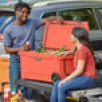CaterGator CG65CLW Coral 65 Qt. Mobile Rotomolded Outdoor Cooler / Ice Chest