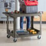 Lavex Large Black 2-Shelf Utility Cart with Flat Top and Built-In Tool Compartment - 44 Lavex Large Black 2-Shelf Utility Cart with Flat Top and Built-In Tool Compartment - 44