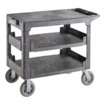 Lavex Large Black 2-Shelf Utility Cart with Flat Top and Built-In Tool Compartment - 44 Lavex Large Black 2-Shelf Utility Cart with Flat Top and Built-In Tool Compartment - 44