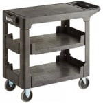 Lavex Large Black 2-Shelf Utility Cart with Flat Top and Built-In Tool Compartment - 44 Lavex Large Black 2-Shelf Utility Cart with Flat Top and Built-In Tool Compartment - 44